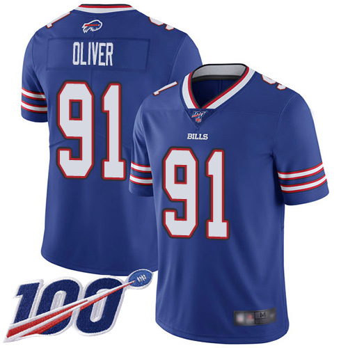 Men Buffalo Bills 91 Ed Oliver Royal Blue Team Color Vapor Untouchable Limited Player 100th Season NFL Jersey
